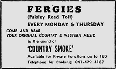 Fergie's Bar Paisley Road Toll advert 1975